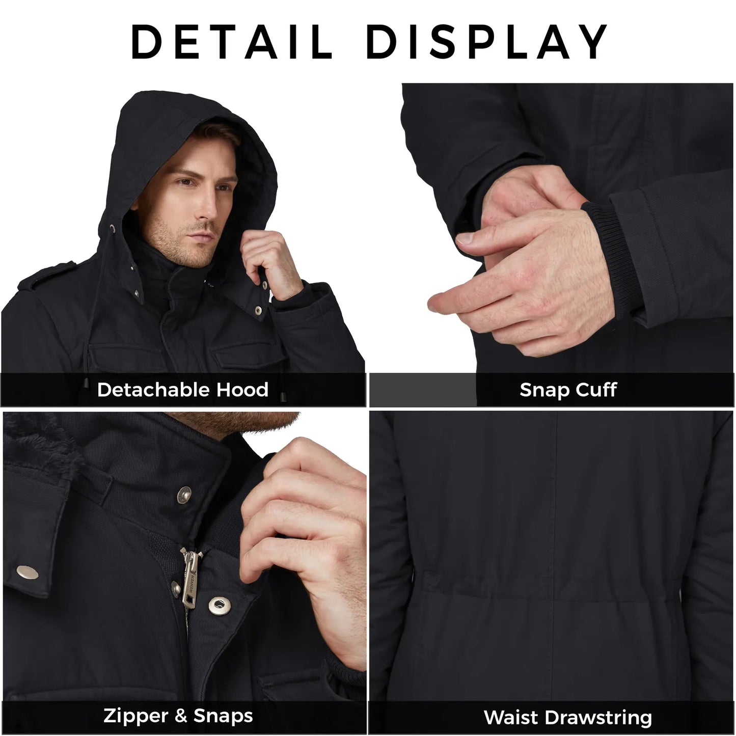 Men'S Winter Coat Hooded Puffer Coat Windproof Insulated Jacket Grey M