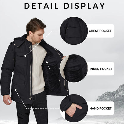 Men'S Winter Coat Hooded Puffer Coat Windproof Insulated Jacket Grey M