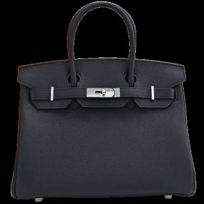 Lustmia Luxury Black 100% Leather Structured Tote Bag – Gold Hardware Handbag