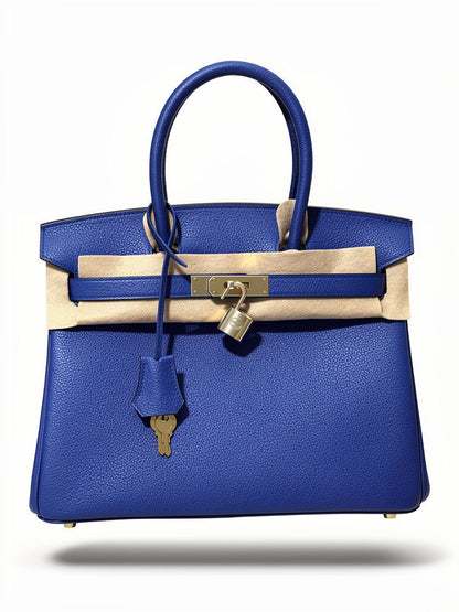 Royal Blue Classic Top-Handle Luxury Tote with Gold Hardware