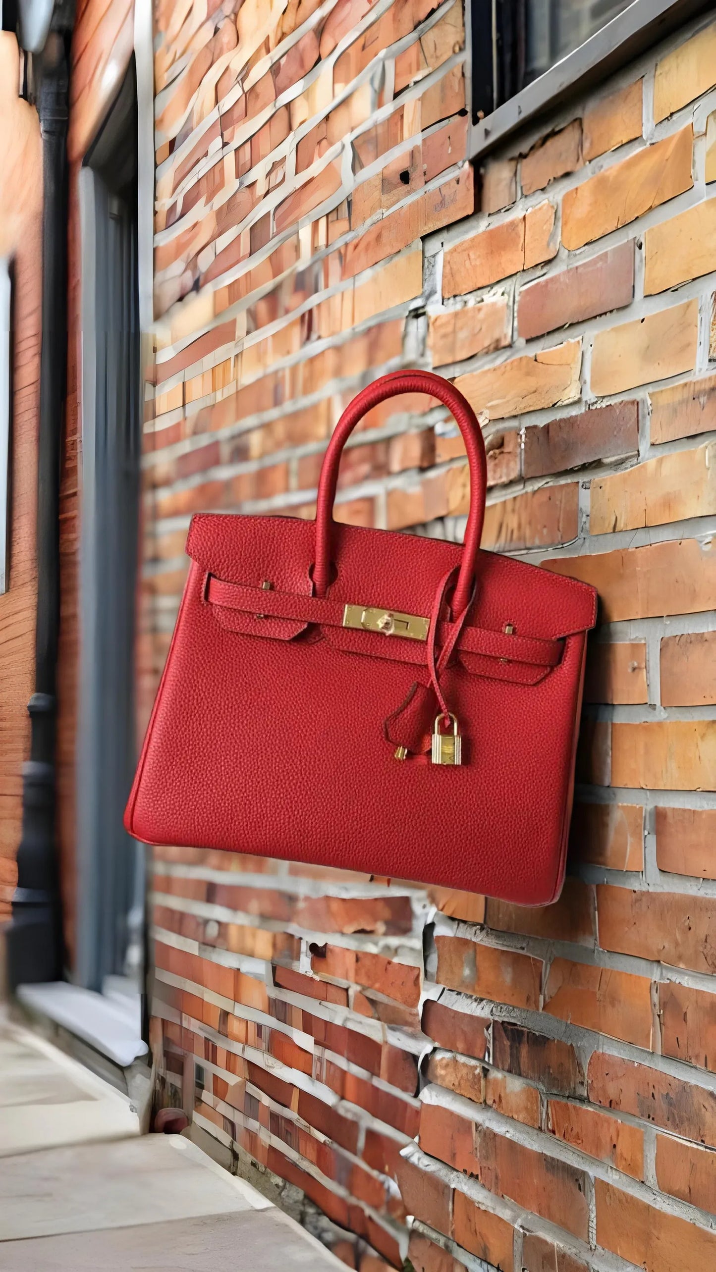 Lustmia Luxury Red Structured Tote Bag – Premium Leather Style with Gold Hardware