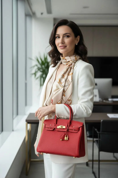 Lustmia Luxury Red Structured Tote Bag – Premium Leather Style with Gold Hardware