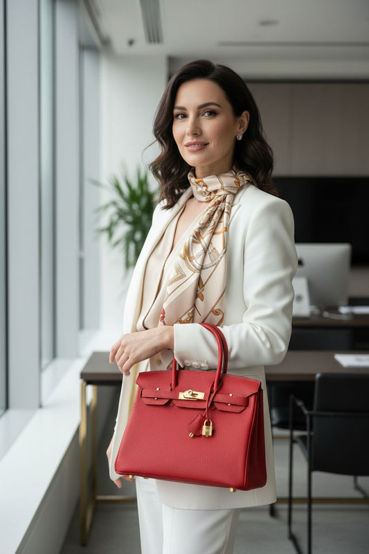 Lustmia Luxury Red Structured Tote Bag – Premium Leather Style with Gold Hardware