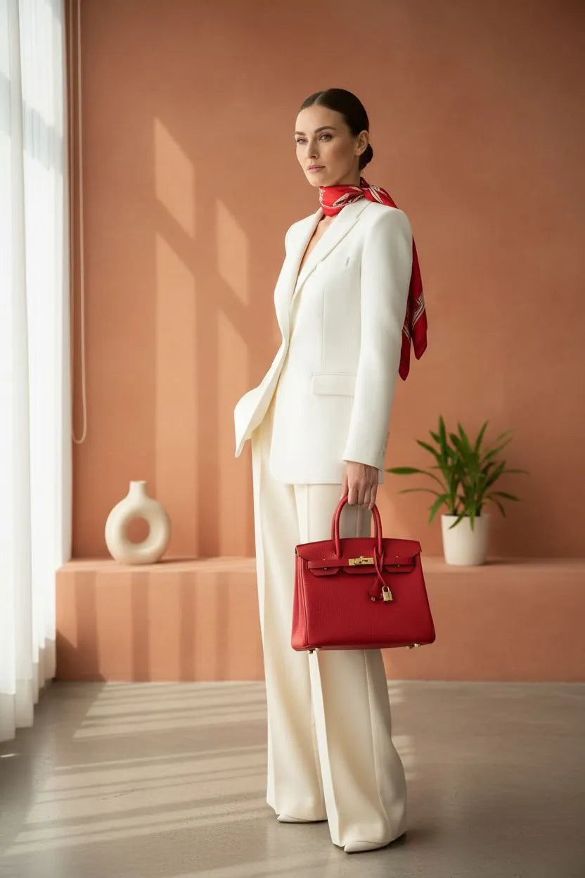 Lustmia Luxury Red Structured Tote Bag – Premium Leather Style with Gold Hardware