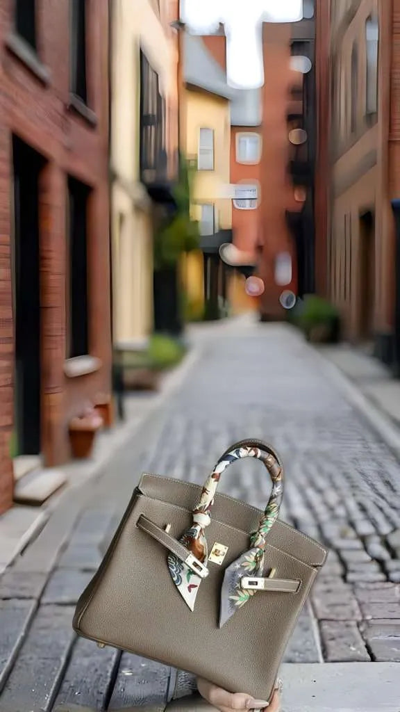 Lustmia Luxury Taupe 100% Leather Structured Tote Bag – Gold Hardware Handbag