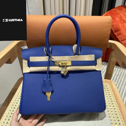 Royal Blue Classic Top-Handle Luxury Tote with Gold Hardware