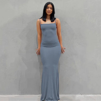 Satin Slip Backless Maxi Dress - LustMia