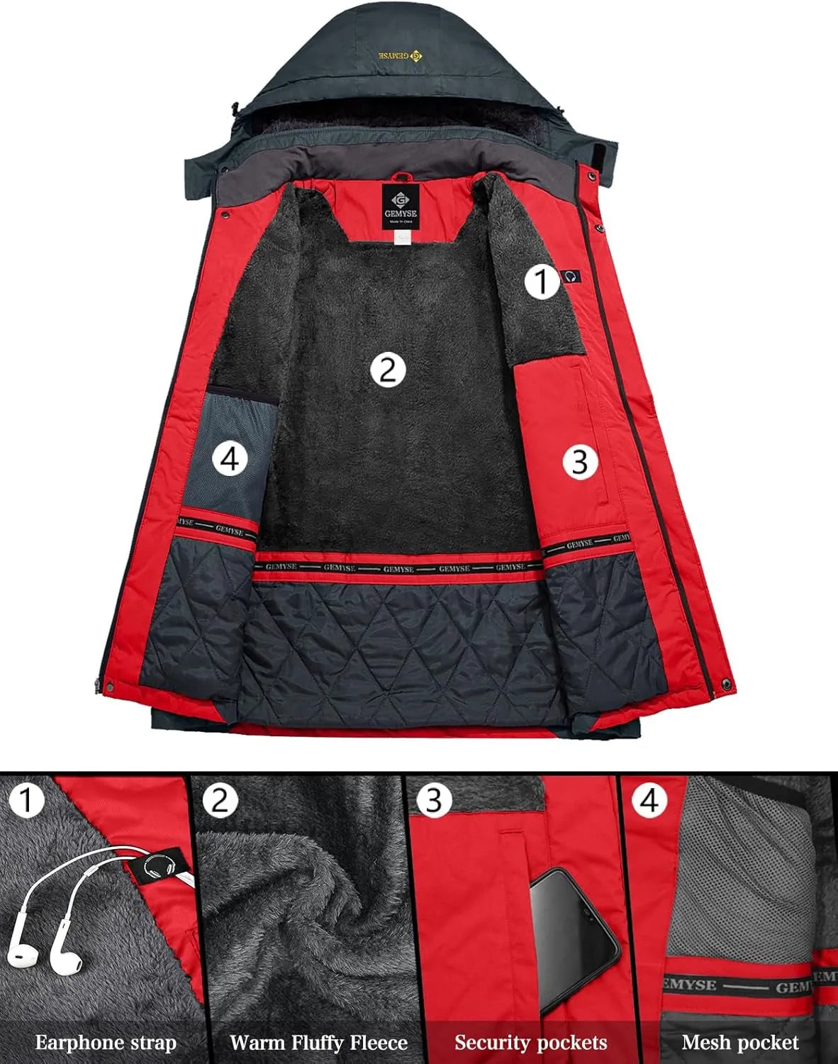 Men'S Mountain Waterproof Ski Snow Jacket Winter Windproof Rain Jacket