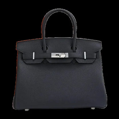 Lustmia Luxury Black 100% Leather Structured Tote Bag – Gold Hardware Handbag