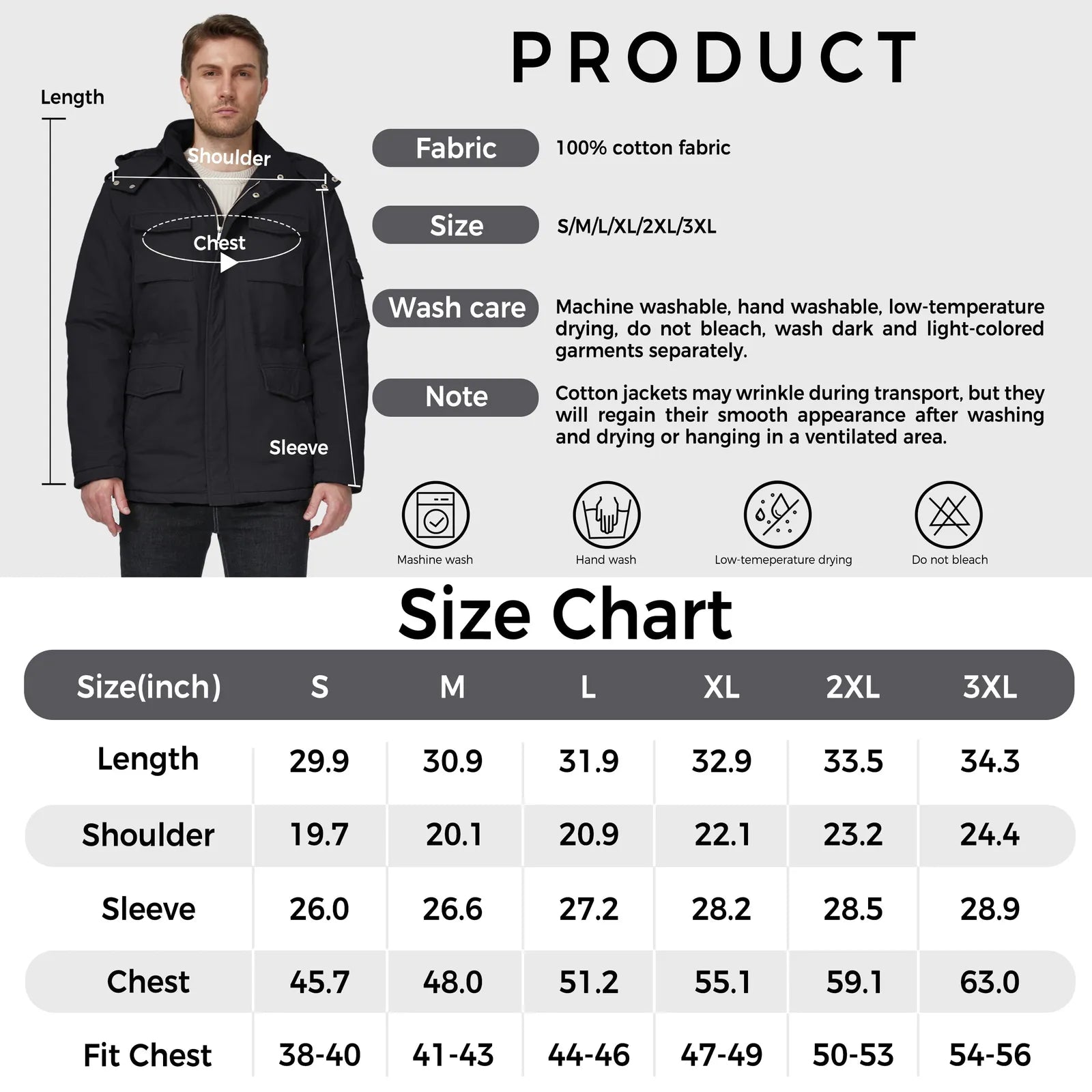 Men'S Winter Coat Hooded Puffer Coat Windproof Insulated Jacket Grey M