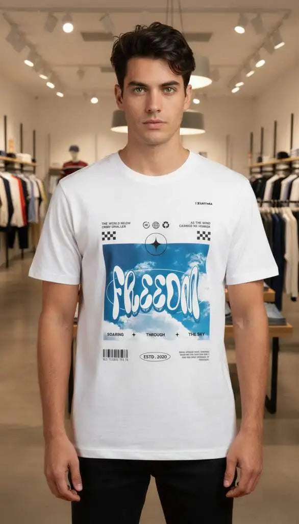FREEDOM Graphic T-Shirt – Black Sky Cloud Print | Lustmia Streetwear Tee