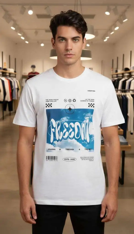 FREEDOM Graphic T-Shirt – Black Sky Cloud Print | Lustmia Streetwear Tee