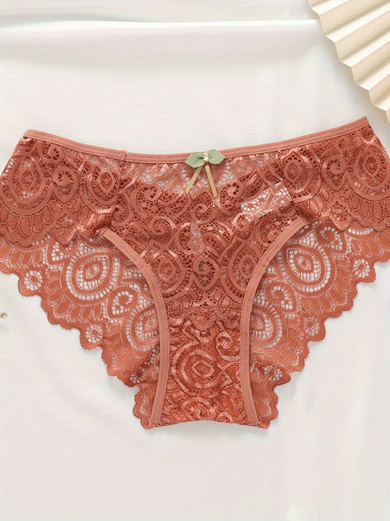 Bow Tie Lace Briefs, Comfy & Breathable Low Waist Panties, Women's Sexy Lingerie & Underwear - LustMia