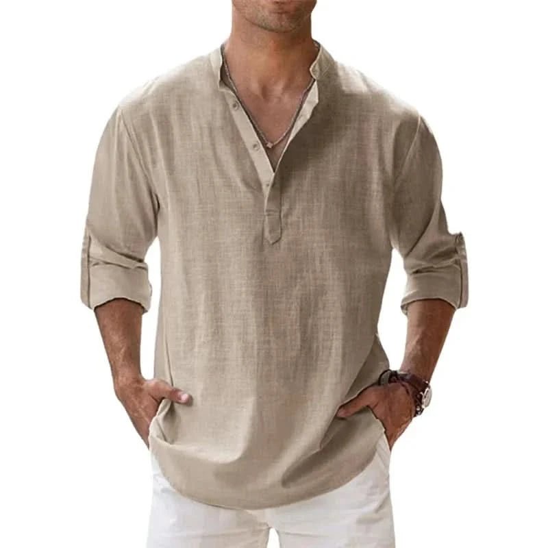 New Men's Linen Long Sleeve T-Shirts Breathable Shirt Casual Basic Cotton Linen Shirt Tops S - 5XL - LustMia