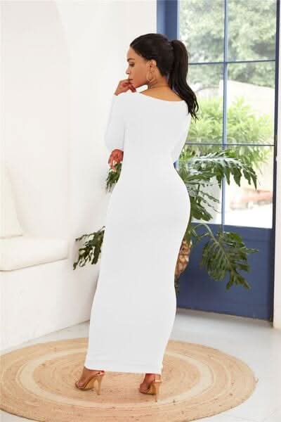 Round Neck Long Sleeve Maxi Wrap Dress - LustMia