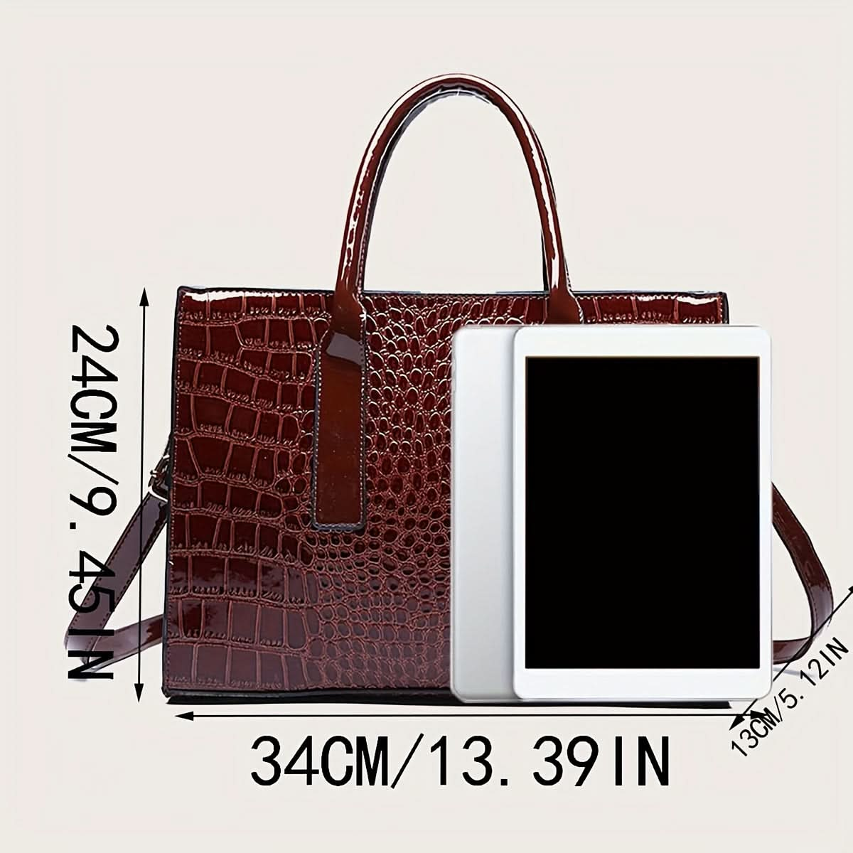 Classic Elegant Square Handbag, With Crocodile Pattern - LustMia