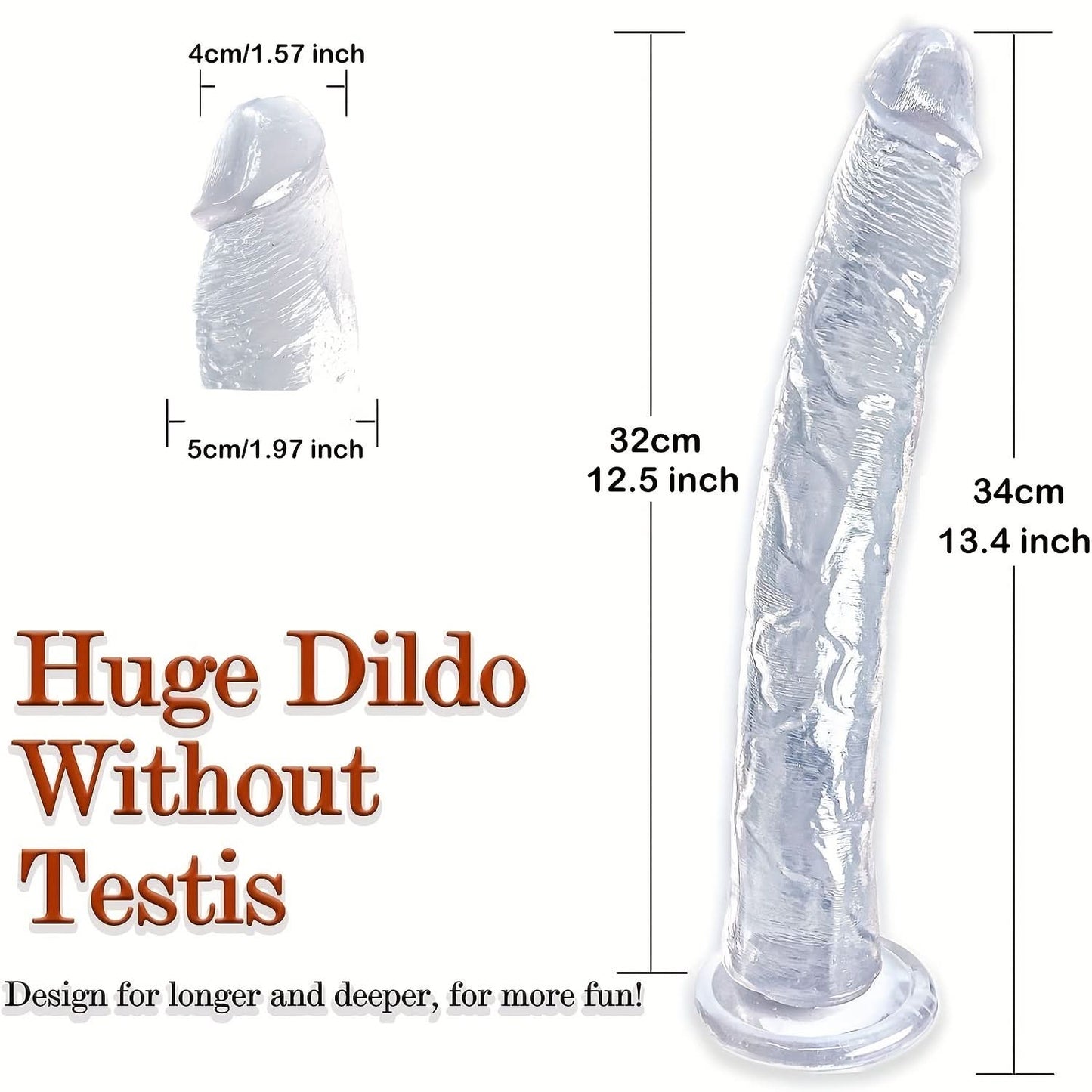 1pc Realistic Dildo With Small Glans, Balls - Free 13.4 Inch Big Dildo Jelly Dildo With Strong Suction Cup, Adult Product Sex Toy For Women Men Anal Play - LustMia