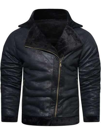 Men's Casual Faux Leather Jacket - Warm, Windproof Outerwear with Pockets for Fall/Winter - LustMia