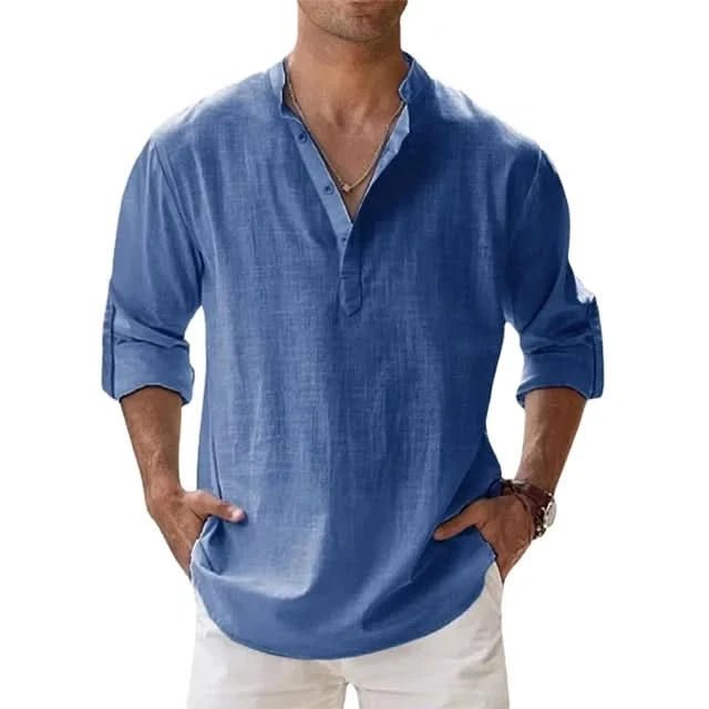 New Men's Linen Long Sleeve T-Shirts Breathable Shirt Casual Basic Cotton Linen Shirt Tops S - 5XL - LustMia