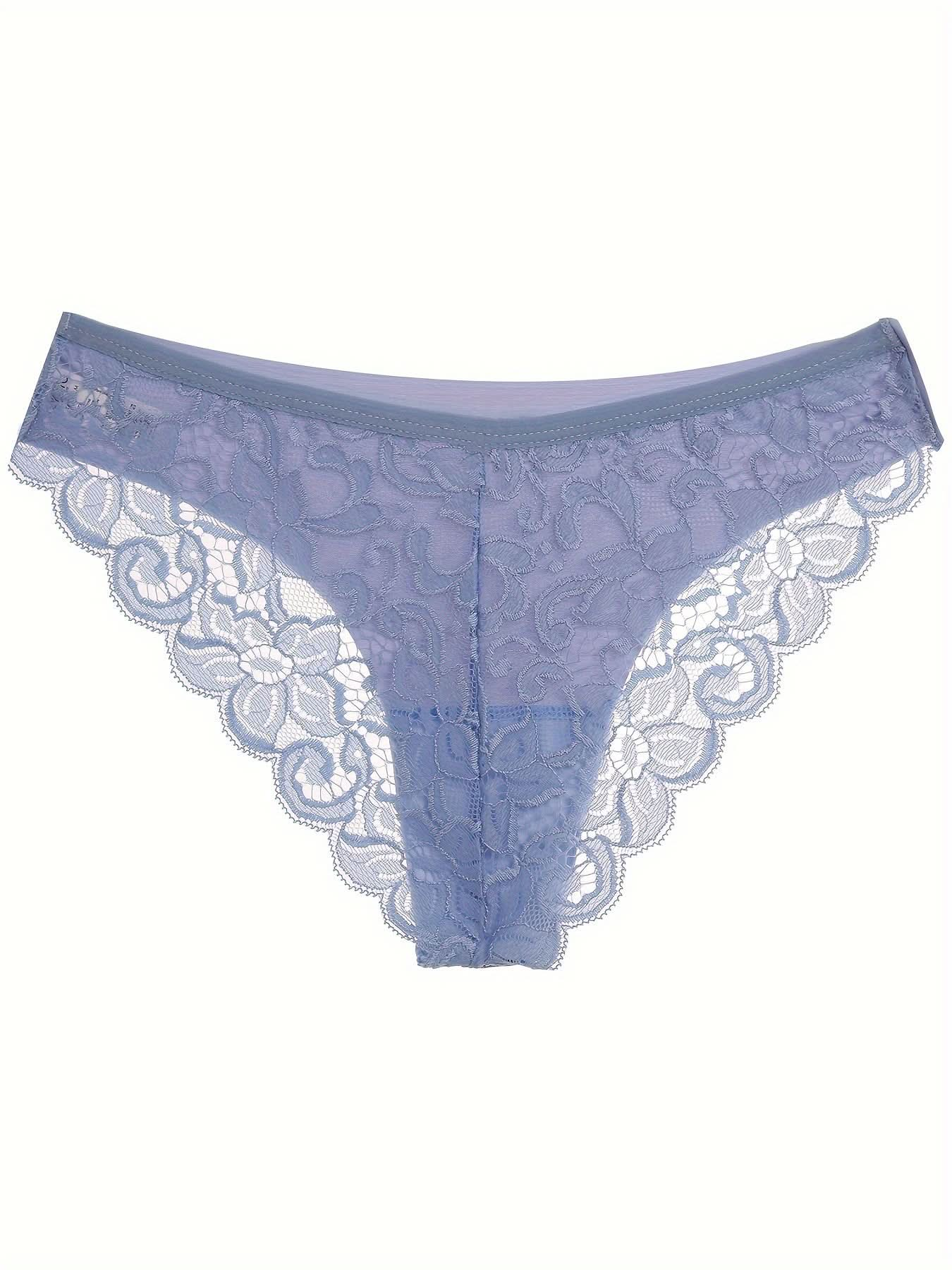 3pcs Lace Stitching Briefs, Comfy & Breathable Scallop Trim Semi - sheer Panties, Women's Lingerie & Underwear - LustMia