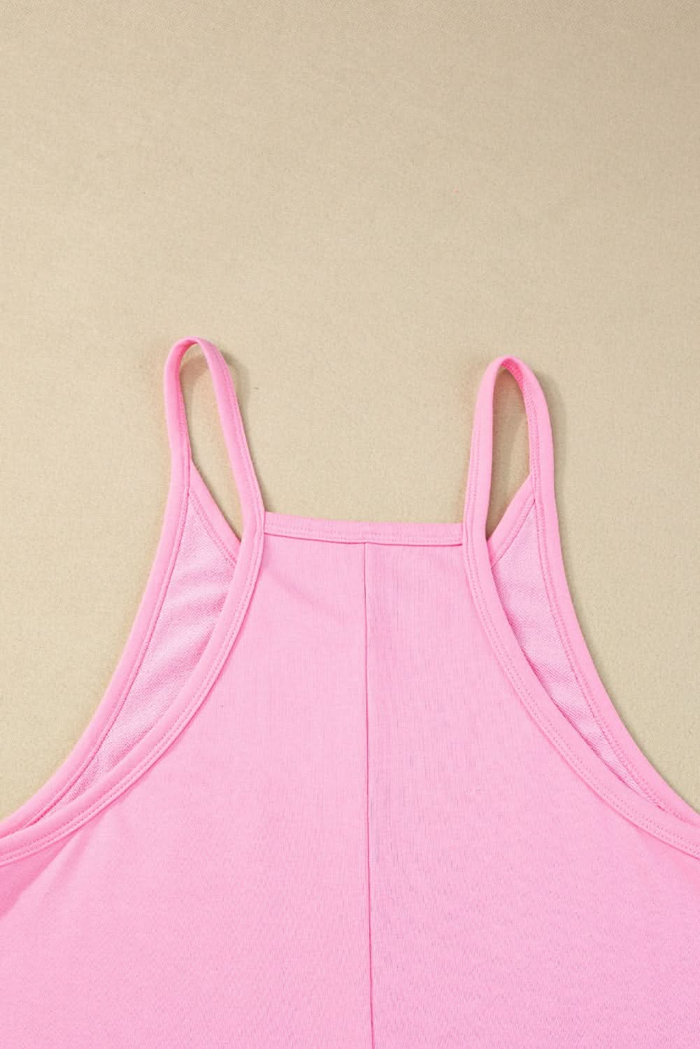 Pink Sleeveless Pocketed V Neck Jersey Romper - LustMia