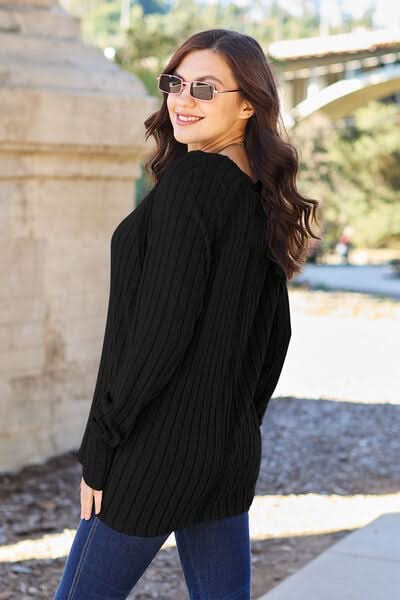 Basic Bae Full Size Ribbed Round Neck Long Sleeve Knit Top - LustMia