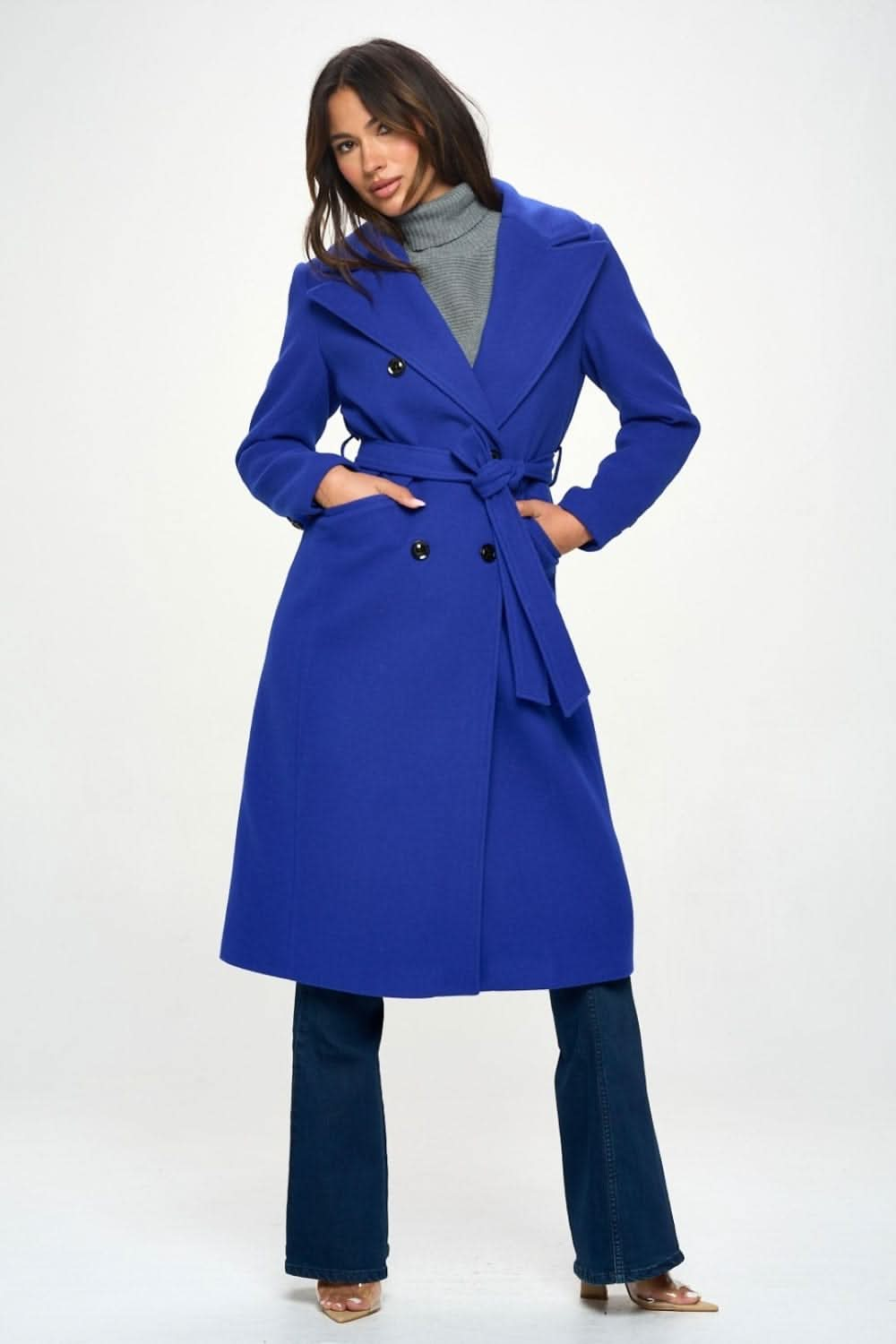 Coalition LA Double - Breasted Longline Coat with Belt - LustMia