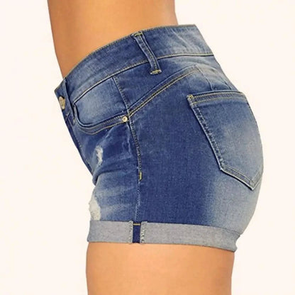 Womens MidWaist Ripped Denim Shorts - LustMia