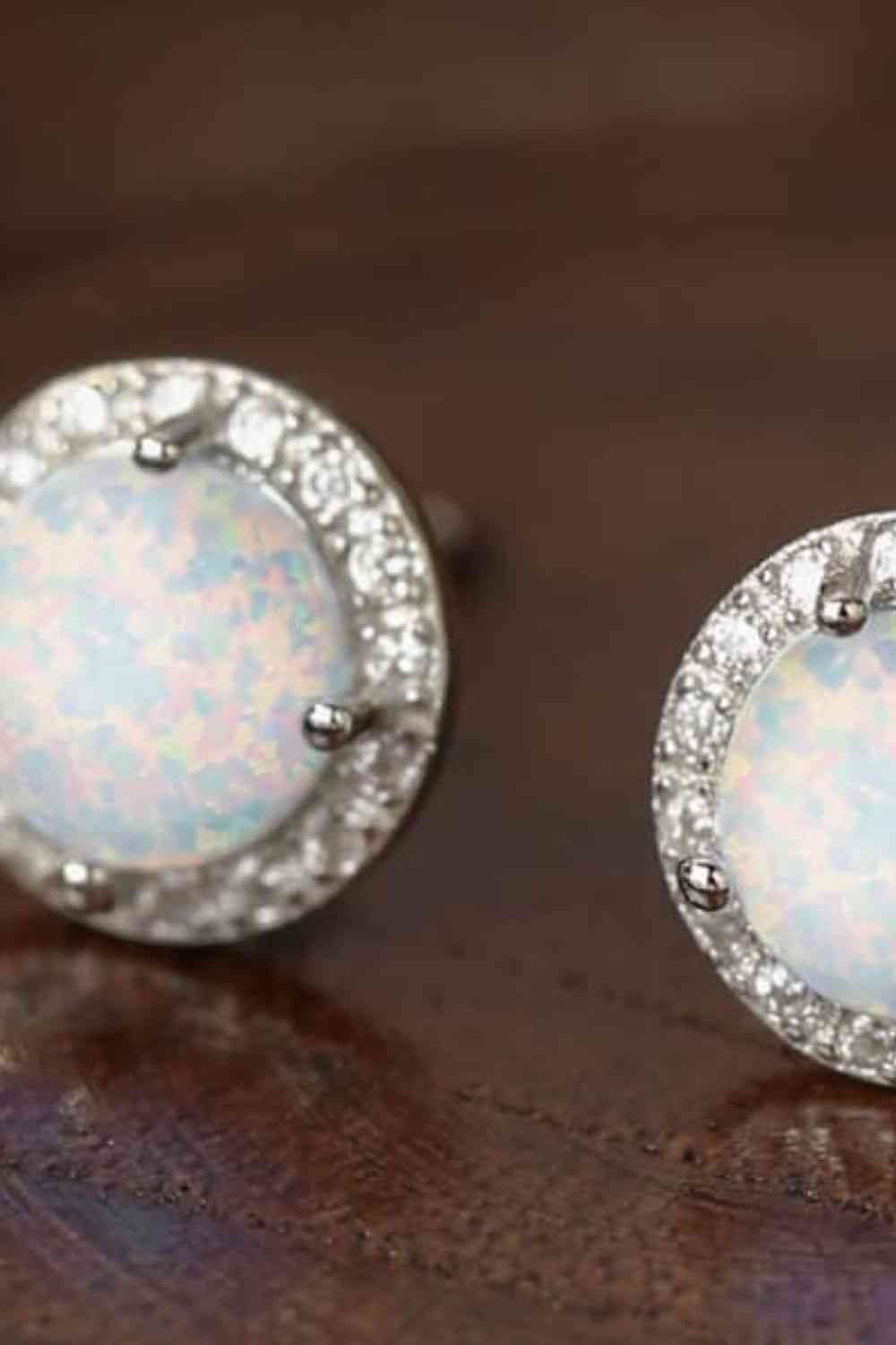 925 Sterling Silver Platinum - Plated Opal Round Stud Earrings - LustMia