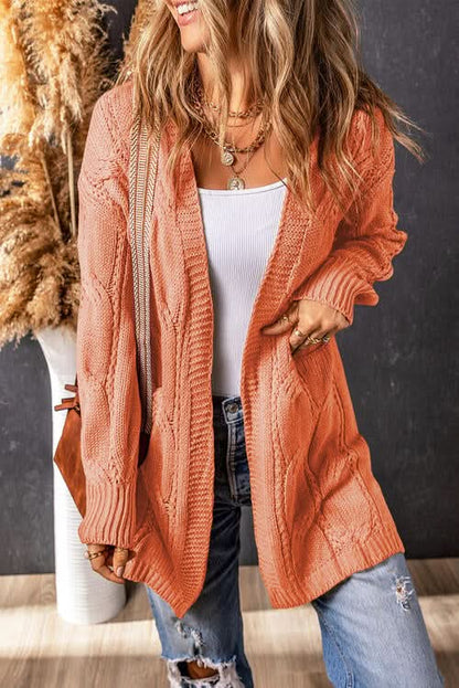 Cable - Knit Dropped Shoulder Cardigan - LustMia