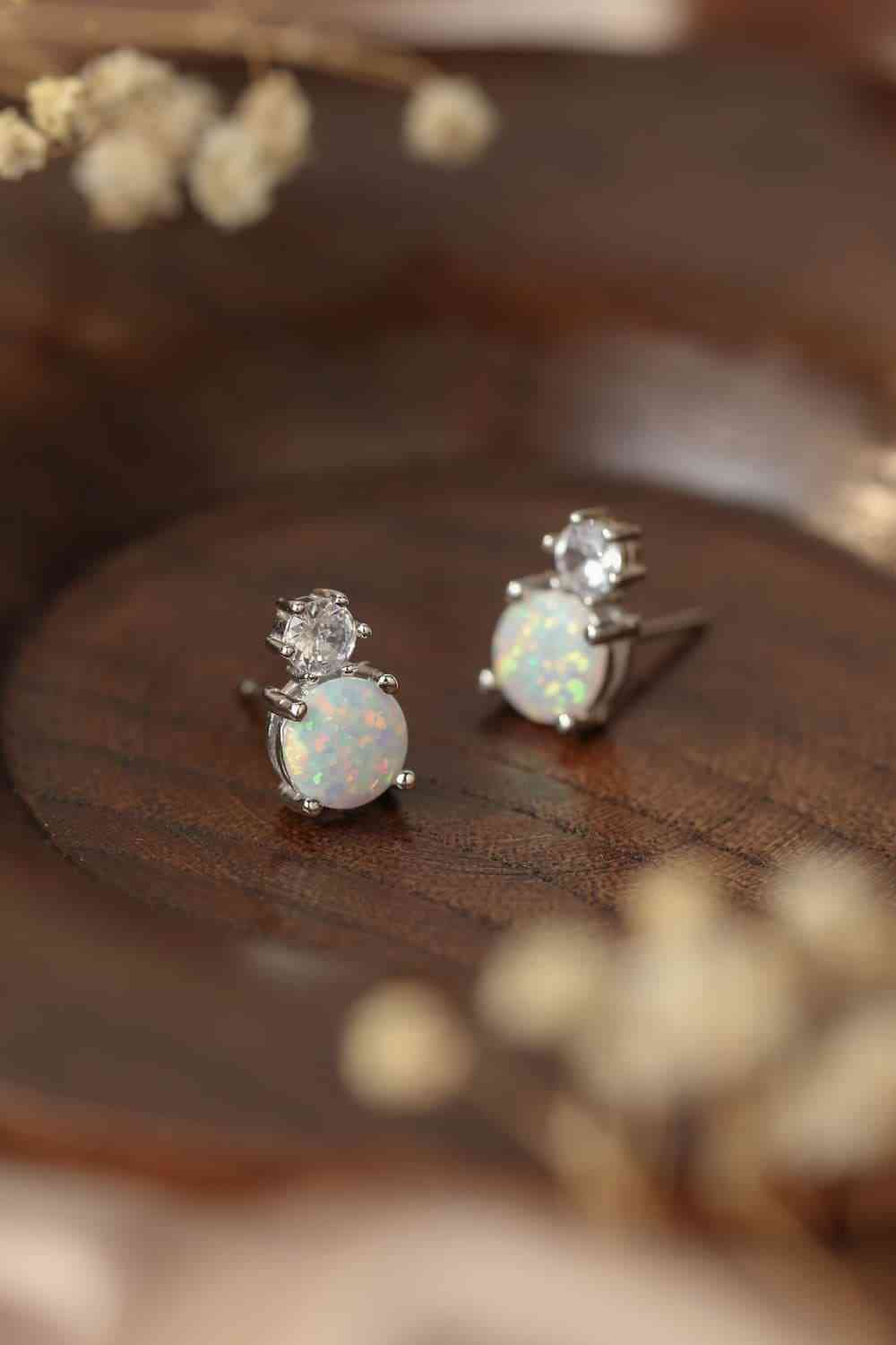 4 - Prong Opal Stud Earrings - LustMia