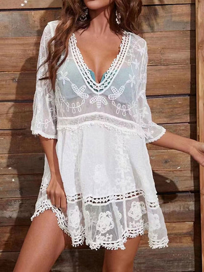 Lace Detail Plunge Cover - Up Dress - LustMia