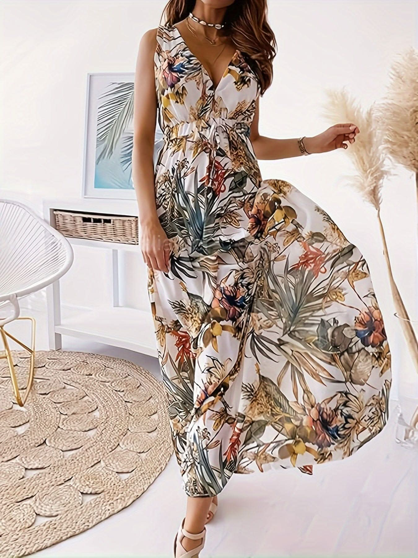 Floral Boho Tied Backless Sleeveless Dress - By Lustmia - LustMia