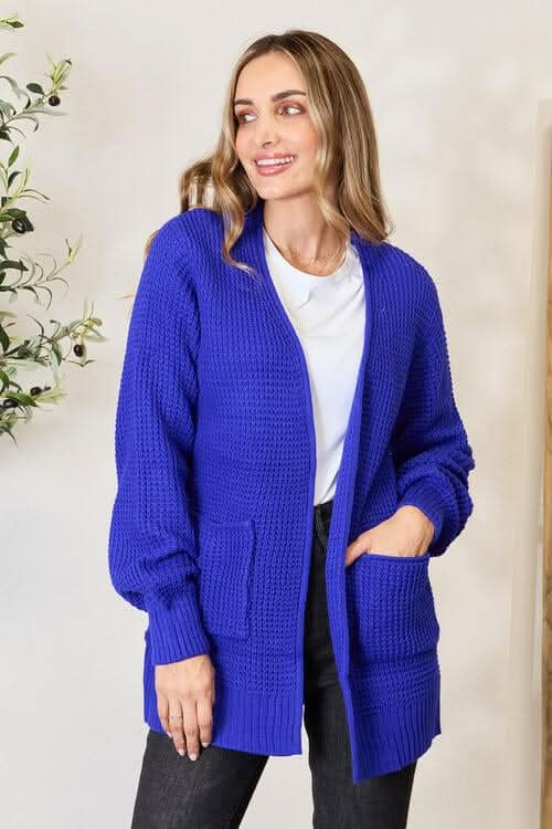 Zenana Full Size Waffle - Knit Open Front Cardigan - LustMia