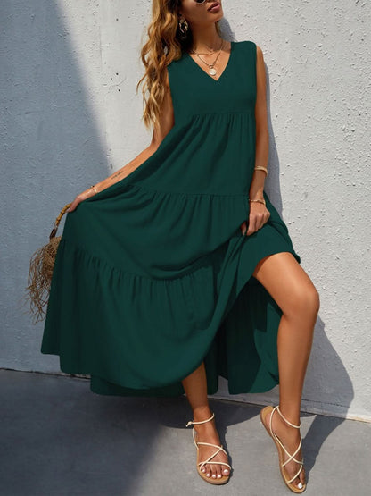 Tiered V - Neck Sleeve Dress - LustMia