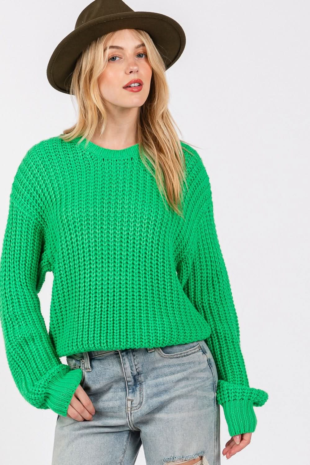 SAGE + FIG Round Neck Drop Shoulder Sweater - LustMia