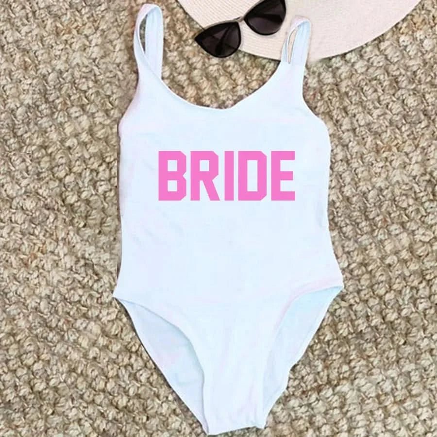 Bachelorette Bathing Suit BRIDE SQUAD Swimwear Women Wedding Party Swimming Suits One Piece Backless Swimsuit Beach Wear - LustMia