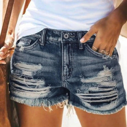 High Waist Summer Blue Denim Button Shorts - LustMia