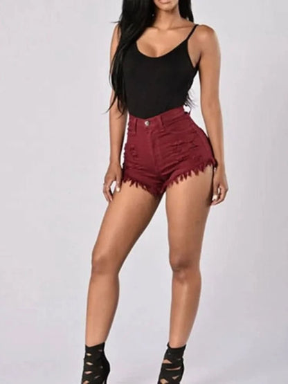 Trendy HighWaist Perforated Denim Shorts for Summer - LustMia