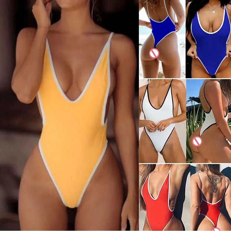 Sexy Deep V - neck Swimsuit One Piece Swimwear 2022 Beach Bathing Suit Brazilian Swimming Suits Female Beachwear Bathing Suits - LustMia