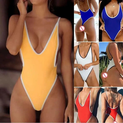 Sexy Deep V - neck Swimsuit One Piece Swimwear 2022 Beach Bathing Suit Brazilian Swimming Suits Female Beachwear Bathing Suits - LustMia