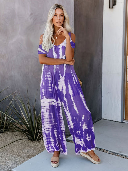 Vibrant Geometric Tie Dye Cut Out Jumpsuit - By Lustmia - LustMia