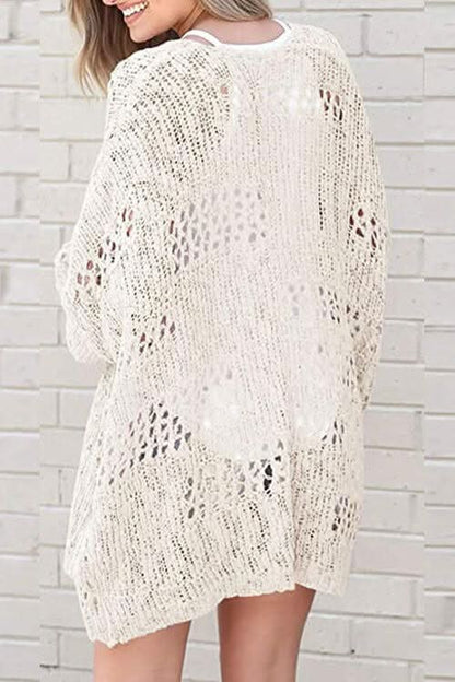 Openwork Open Front Long Sleeve Cardigan - LustMia