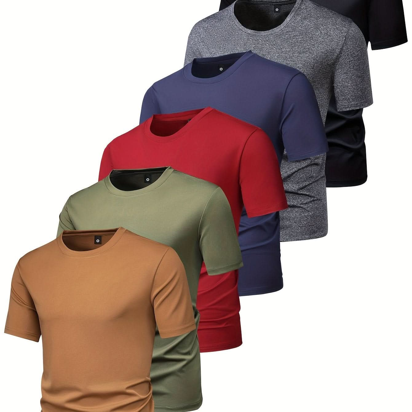 Men's 6pcs Fashion Sports T-shirt, Casual Stretch Round Neck Tee Shirt For Summer - LustMia