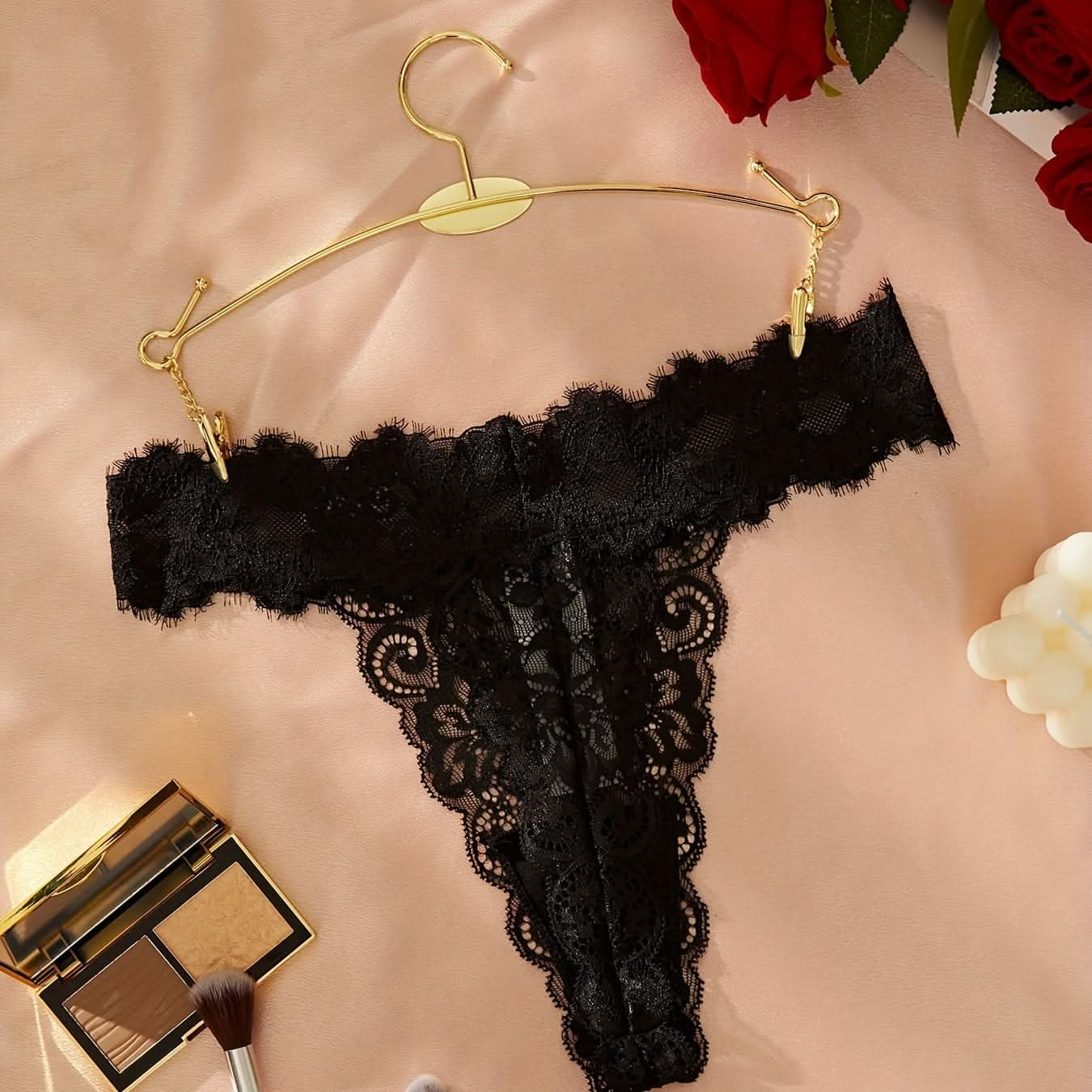 Floral Lace Thongs, Cut Out Scallop Trim Panties, Women's Sexy Lingerie & Underwear - LustMia