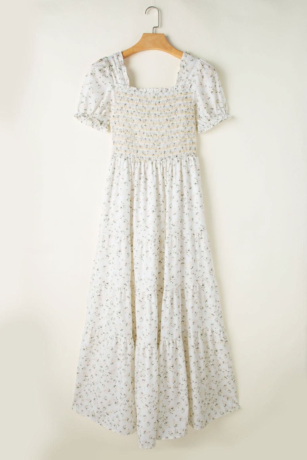 White Tiered Floral Maxi Dress - LustMia