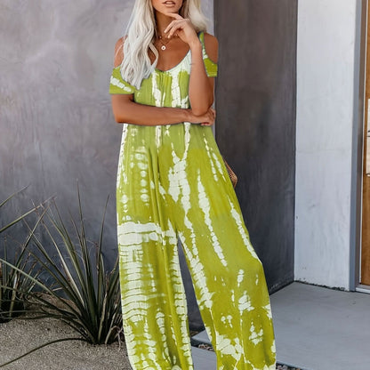 Vibrant Geometric Tie Dye Cut Out Jumpsuit - By Lustmia - LustMia