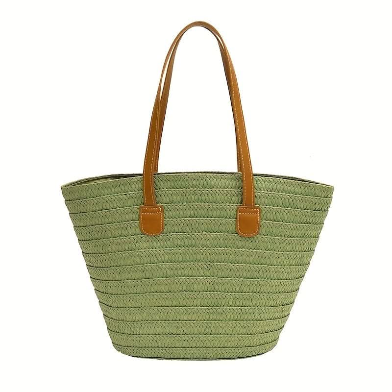 Chic French Style Braided Straw Tote Bag - Lightweight & Secure with Double Handles, Zipper Closure, and Slouchy Design - Perfect for Beach Vacations - LustMia