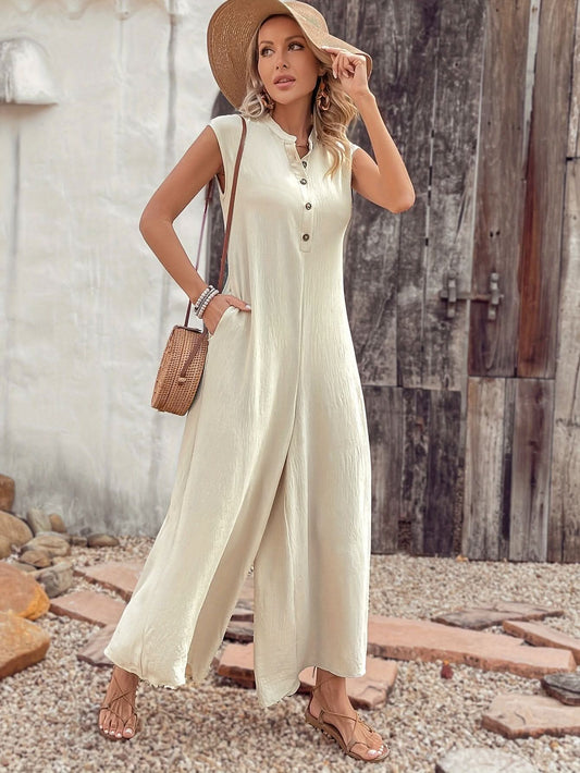 Versatile SpringSummer Womens ButtonUp Jumpsuit with Pockets - By Lustmia - LustMia