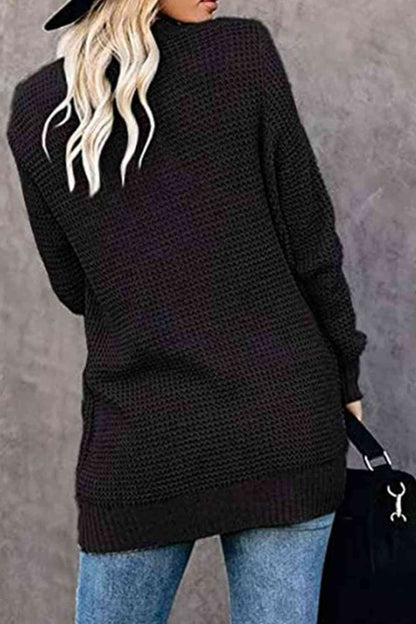 Open Front Rib - Knit Cardigan with Pockets - LustMia